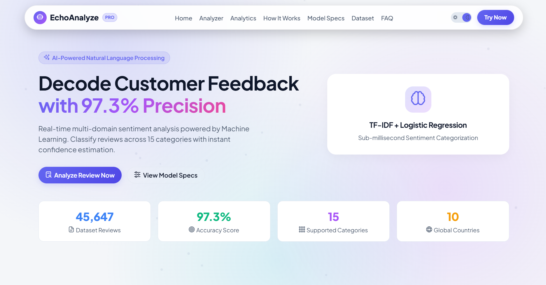 Echo Analyzer NLP sentiment AI project preview