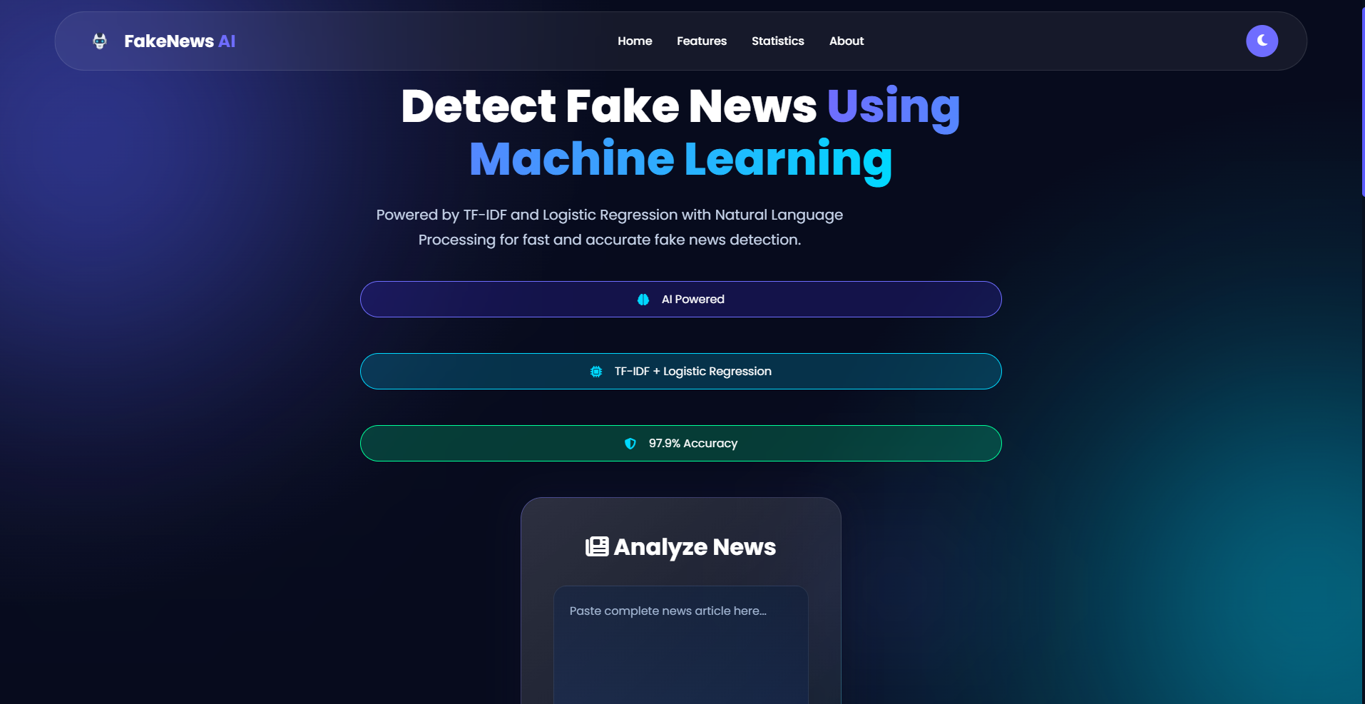 Fake News Detection System project preview